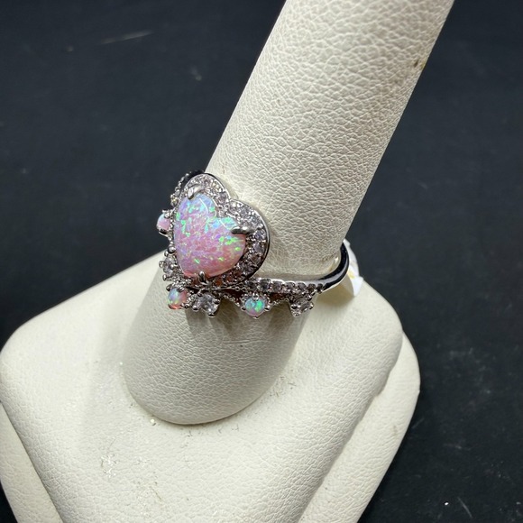Bomb Part Hearts on Fire Size 7 Ring Lab Peach Fire Opal RBP6532 Rhodium Plated - Picture 2 of 5